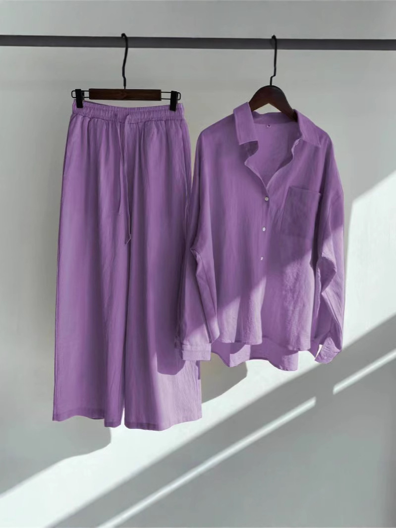 Picture of AliExpress Spring Cross-border plus size Women's Shirt suit Retro Loose High Waist Wide-leg Cropped Pants Two-piece Set for Women