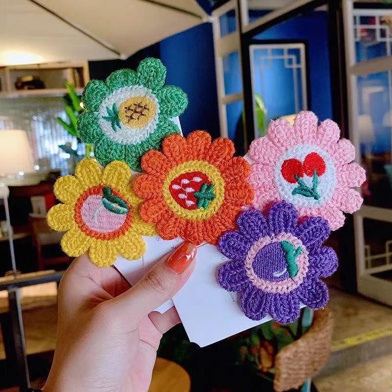 Sun Flower Fruit Wool Hairpin New Knitted Fabric Side Clip Girl Smiling Face Ins Daisy Kidsren's Headwear