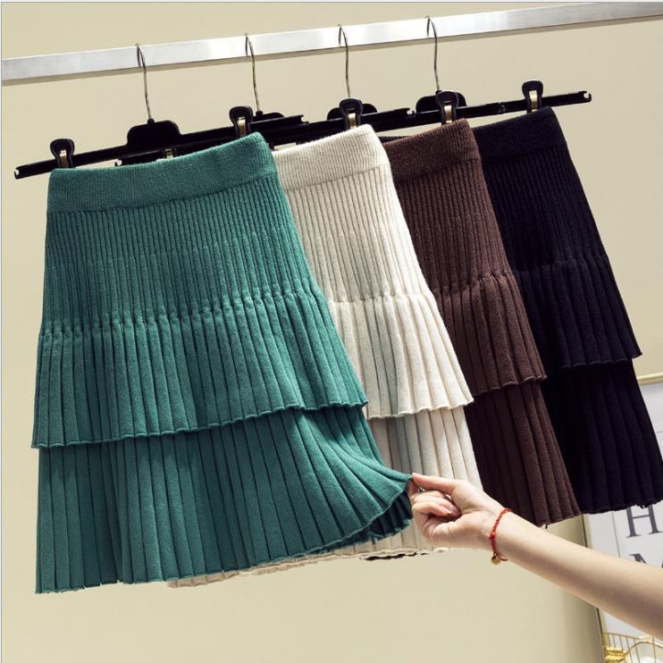 Picture of Trendy Autumn Skirt Korean Style Women's High Waist Cake Skirt Pleated Skirt Knitted Spring and Autumn Women's Stitching Short Skirt
