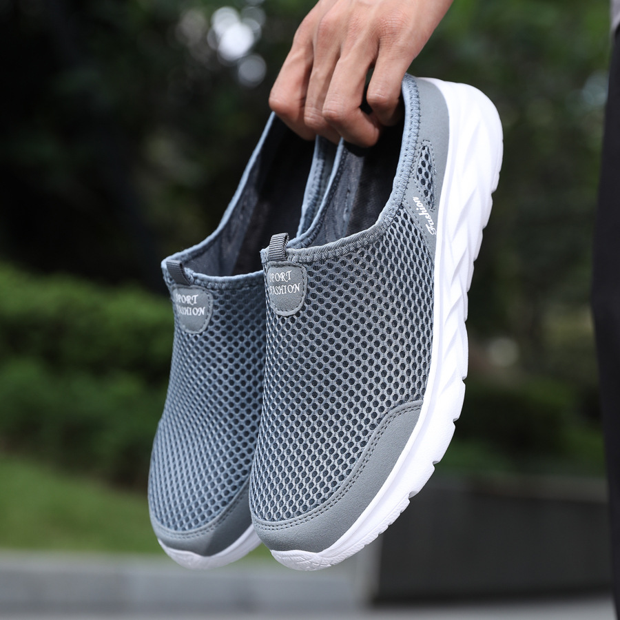 Summer Mesh Men's Half Slippers Casual Breathable Casual Shoes plus size Soft Bottom Hollow Out Trendy Men's Cross-border Walking Shoes