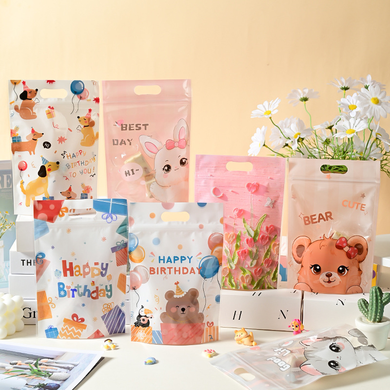 Children's Day Cartoon Biscuit Candy Self-standing Bag Snowflake Crisp Packaging Bag Zipper Self-sealing Bag Snack Snacks Sealed Bag