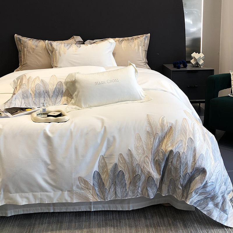 American 140S Count Long-Staple Cotton Four-Piece Set Accessible Luxury Simple Feather Pure Cotton Four-Season Quilt Cover Naked Sleeping Bedding
