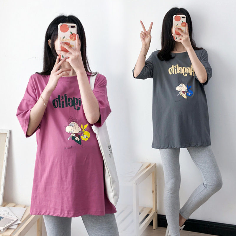 Picture of Pregnant women's summer short sleeve top set long Korean version of loose maternity clothes fashion hot mom cotton T-shirt