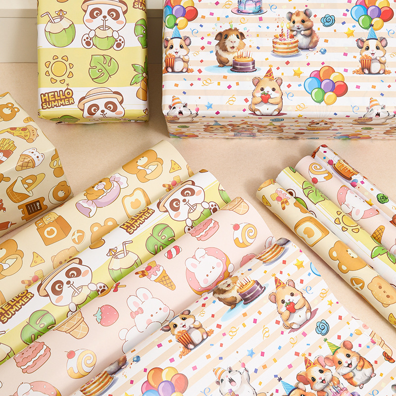 Amazon new bright coated paper cartoon gift wrapping paper summer children's day DIY handmade book gift