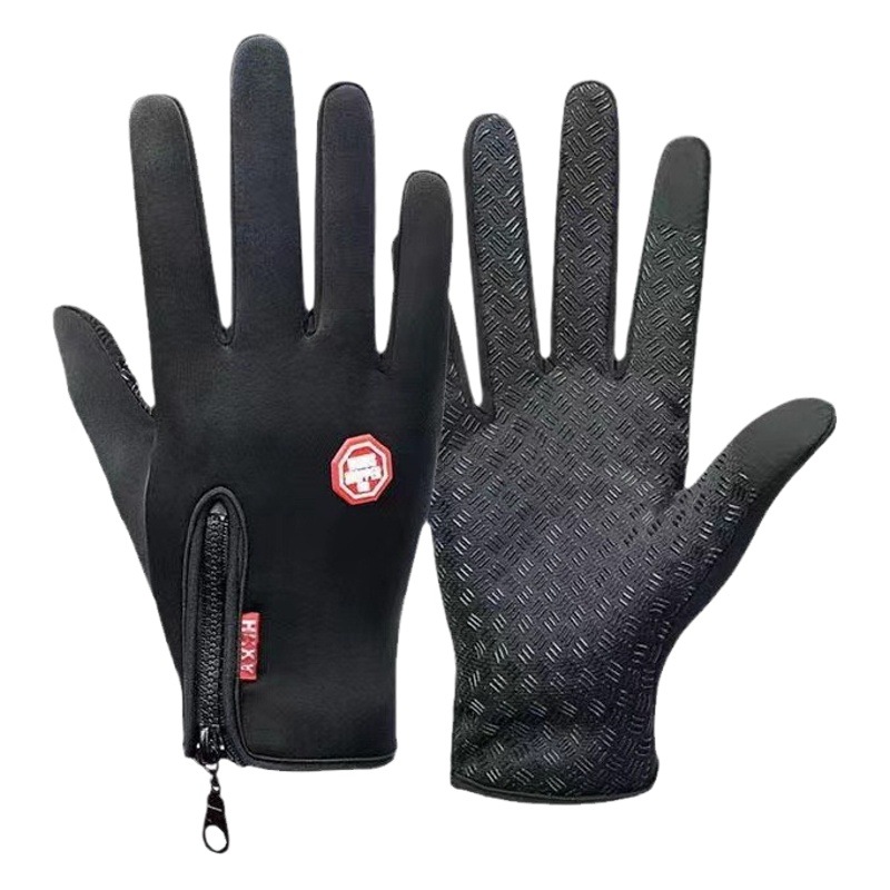 Winter Velvet Zipper Gloves Touch Screen Waterproof Outdoor Cycling Mountaineering Driving Cycling Fleece Warm and Cold-Proof Full Finger