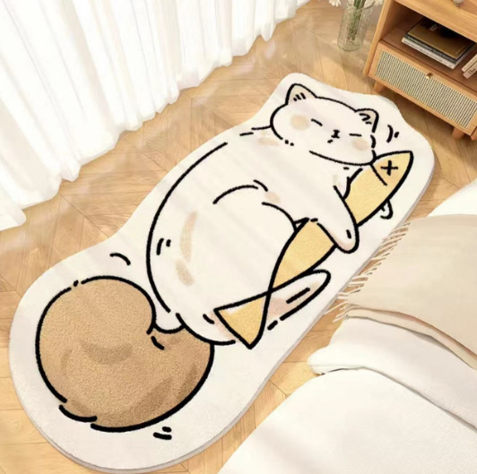 Picture of Cute Cartoon Cat Cashmere Carpet Ins Princess Bedroom Bedside Blanket Cushioned Cat Sense Balcony Bay Window Mat for Hair