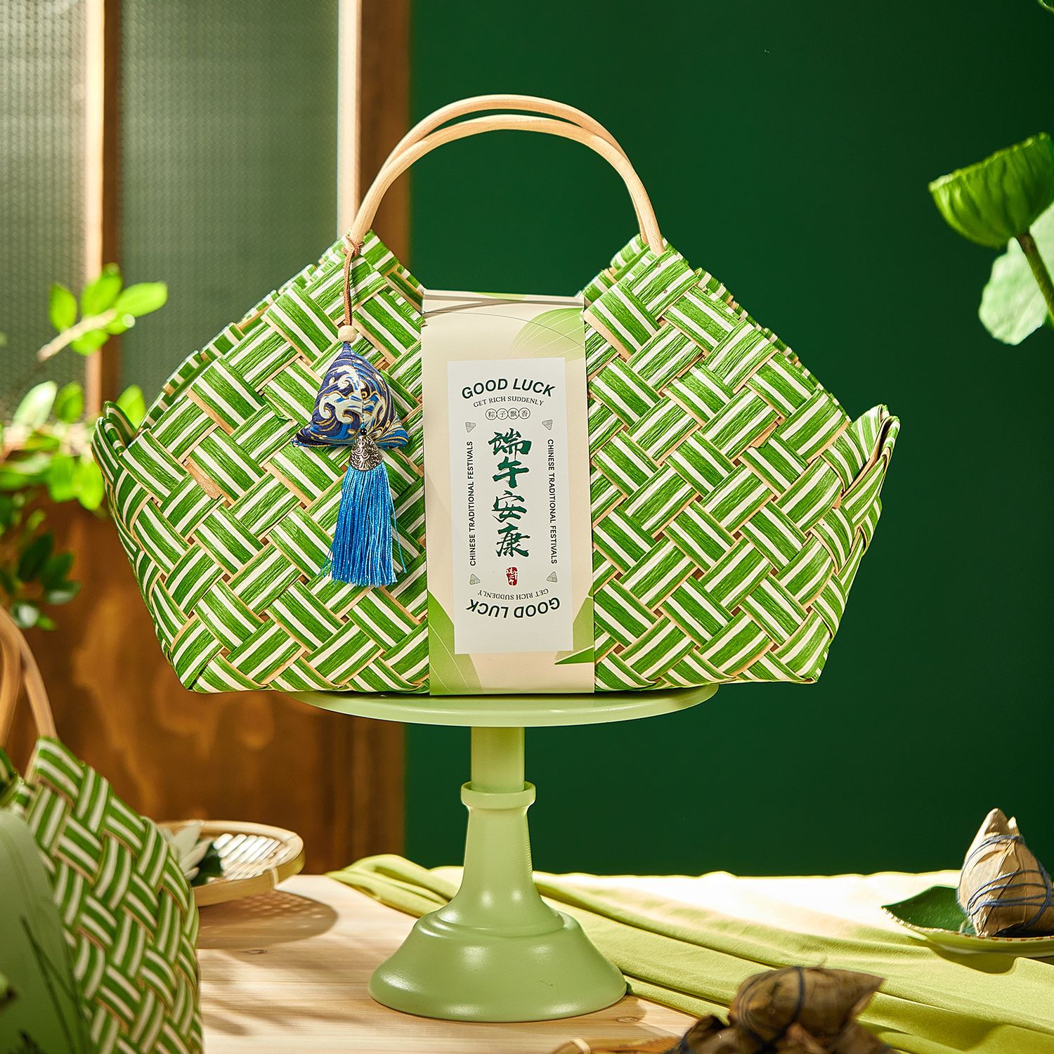 Picture of Dragon Boat Festival Packaging Box Zongzi Packaging Portable Chinese Rattan Woven Bamboo Basket Universal Large Capacity Gift Box