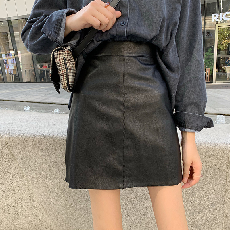 2022 New Hip Skirt Puleather Skirt Women's Autumn and Winter Elegant A- Line Skirt Slimming High Waist Skirt Trendy Ins