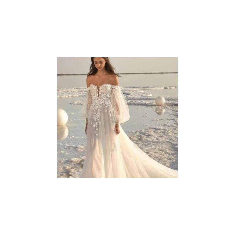 European and American plus size small lace tube top long sleeve light yarn out yarn trailing wedding dress backless trailing dress