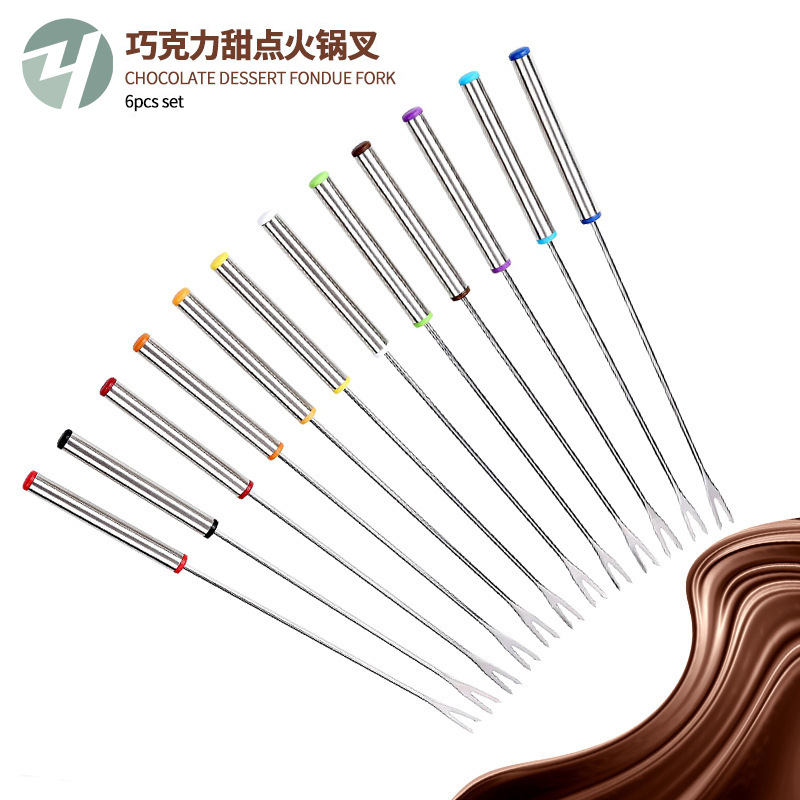 Picture of 24cm Stainless Steel Handheld Dessert Fork Six-Piece Set Fruit Fork Hot Pot Fork Cheese Chocolate Fork Kitchen Tool