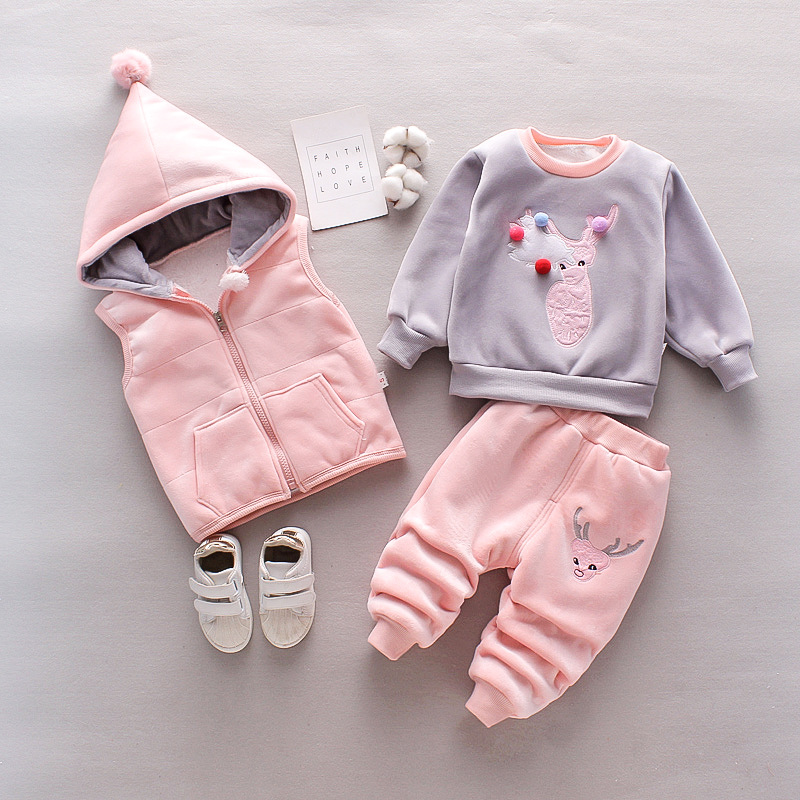 Boys 1-5 Years Old Golden Velvet Sweater Autumn and Winter Three-Piece Girl Fashion Clothes Children Double-Sided Velvet Cartoon Suit
