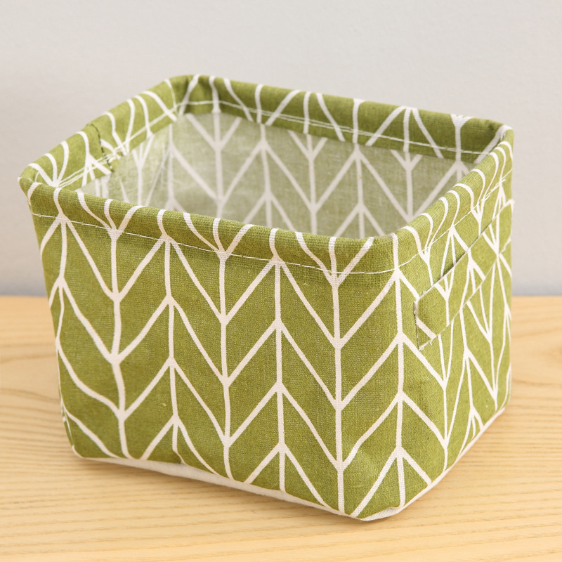 Picture of Fabric with Satchel Printed Cotton and Linen Storage Basket Desktop Miscellaneous Storage Box Cabinet Small Clothing Fabric Storage Basket