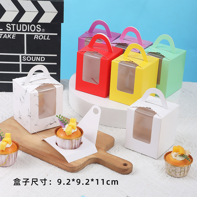 1 Piece Satchel Window Paper Cup Cake Packaging Box Muffin Box Egg Tart Box Baked Dessert Packaging Box