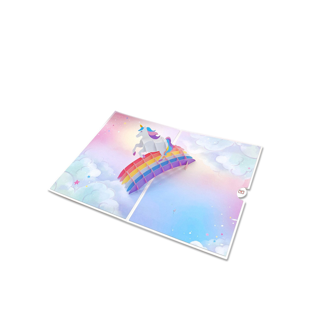 Picture of Cross-Border 3D Birthday Greeting Card for Children, Unicorn Rainbow Bridge Paper Carving Craft Blessing Card, Universal for Holidays