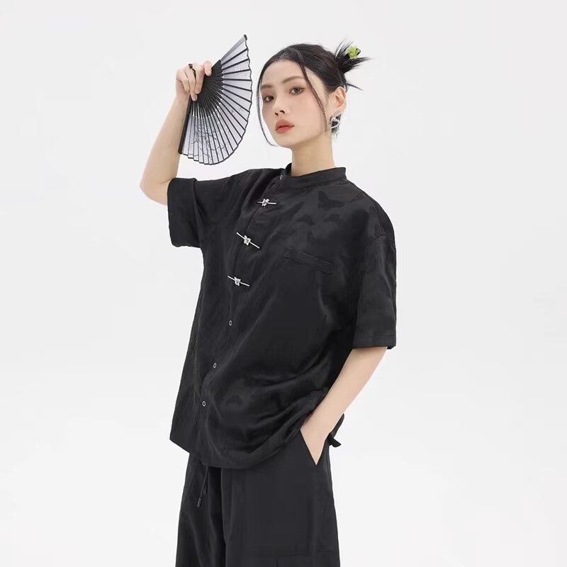 Long-sleeved shirt women's 2024 spring new Chinese style button shirt embroidered jacquard loose tunic coat