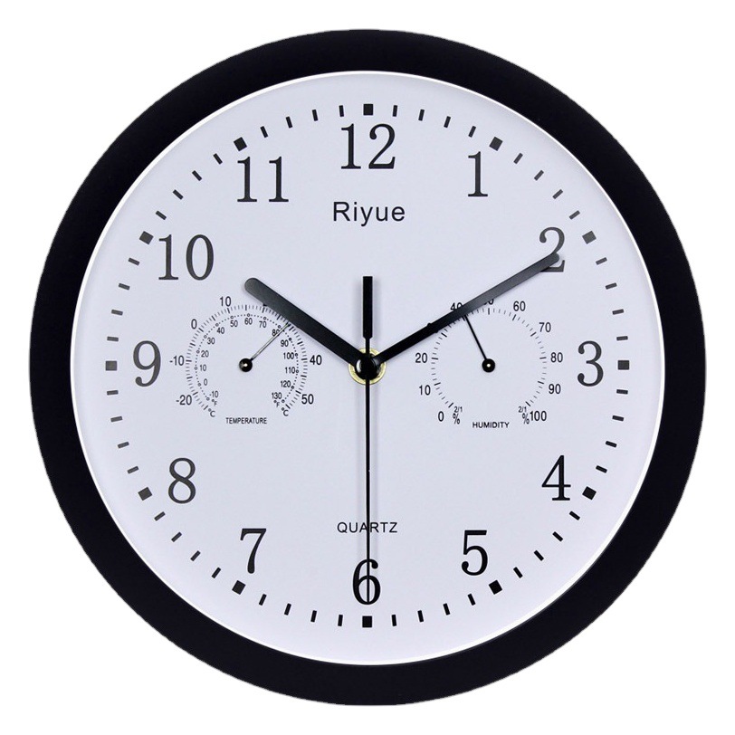 Cross-border Amazon Thermometer Hygrometer Wall Clock Silent Bedroom Home Quartz Clock Distinctive Creative Clock Decorative Wall Clock