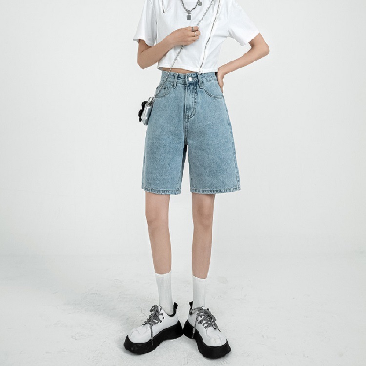 Picture of High waist Denim shorts women's 2022 new summer thin straight cropped pants loose slimming wide leg cropped pants