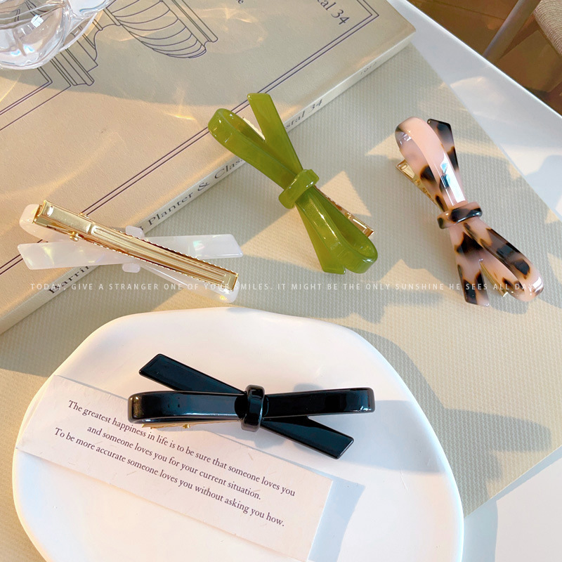 French Classic Bow Hairpin Acetic Acid Fresh Girl's Side Bangs Clip Cross Hollow Bow Tie Hairpin