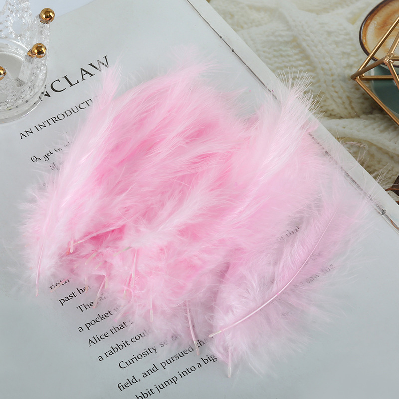 Picture of Feather decoration color turkey feather pointed tail velvet dream catcher net material wave ball gift box filler shooting props