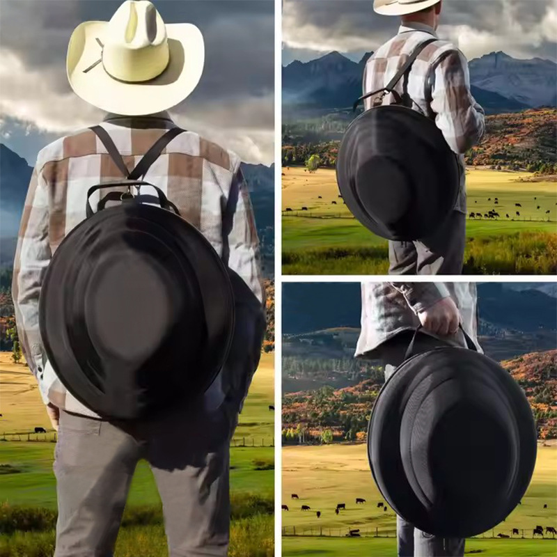 Picture of Denim Hat Bag EVA Hard Shell Hand-held Curled Brim Retro Big Rim Hat Storage Box Western Cowboy Hat Storage Bag