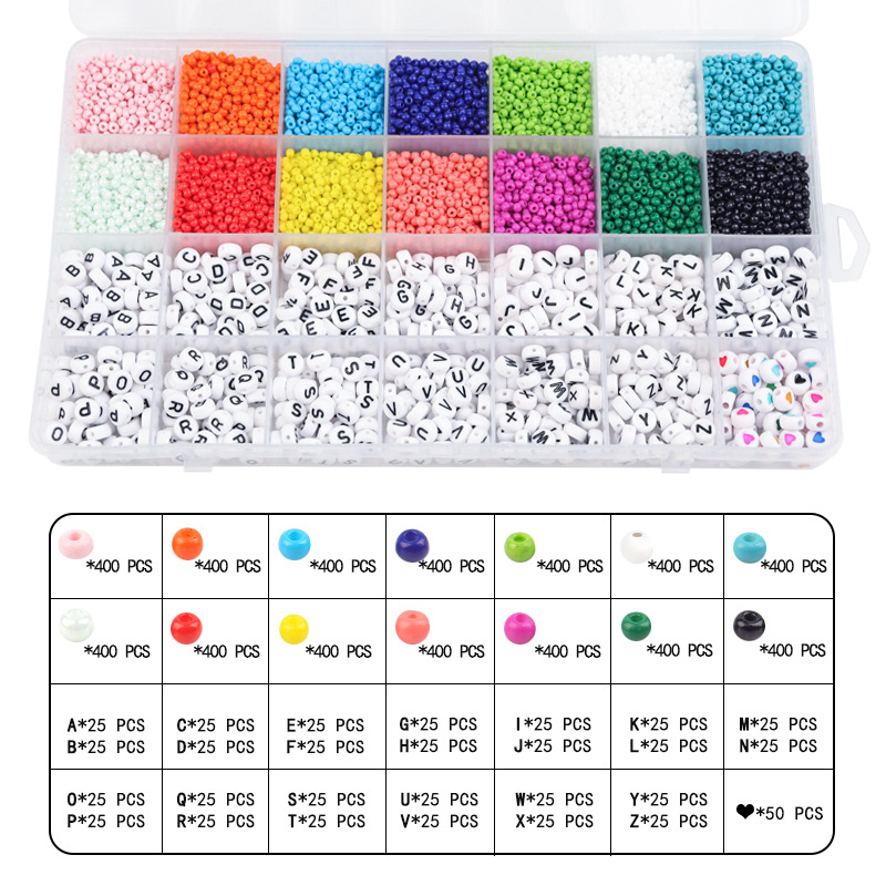 Picture of Amazon Hot Sale 24 Grid Multi Style Letter Beads Boxed Color Beads Handmade Set with Accessories diy Material
