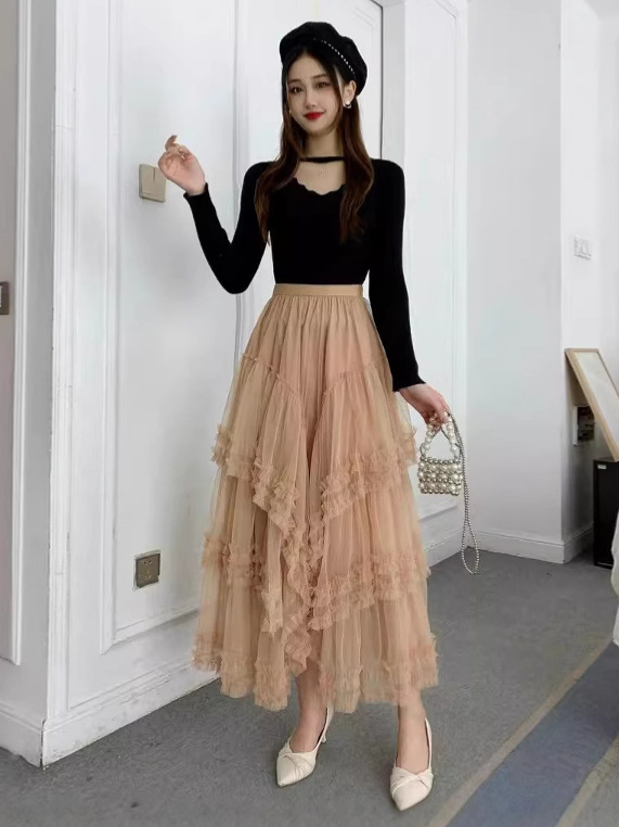 2025 Spring New Style Hip-Covering Slimming Look Multi-Layered High-End Gauze Skirt High-End Skirt Fairy Skirt 1298