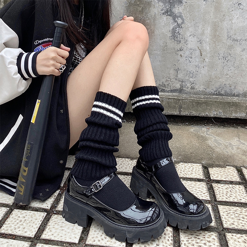 Lolita Striped Socks Calf Decoration Long Tube Warm Cover Autumn and Winter Y2K Dress Calf Socks Cover