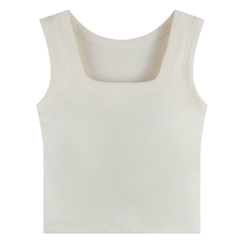 Cross-Border New Autumn and Winter Brushed Square Collar Warm Vest for Women Slim Fit Inner with Chest Pad Sleeveless Beautiful Back Bottoming Top