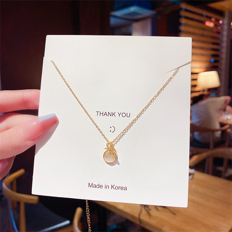 Korean Style Internet Celebrity Bow Necklace for Women, Titanium Steel Trendy Brand with Unique Design, Cat's Eye Stone Collarbone Chain Wholesale Pendant