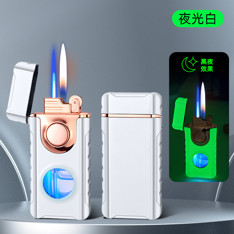 Picture of New double-Fire direct charge and open fire random switch lighter creative perspective air window with blue light inflatable lighter
