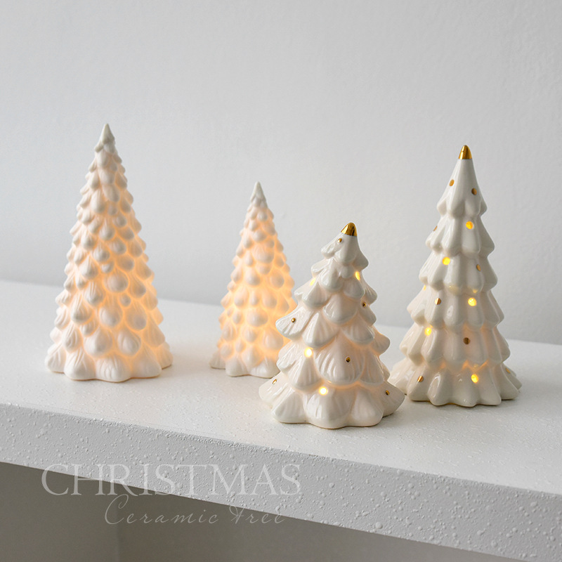 Cross-border ceramic mini crooked neck Christmas tree small desktop ornaments Christmas gifts small scene layout props