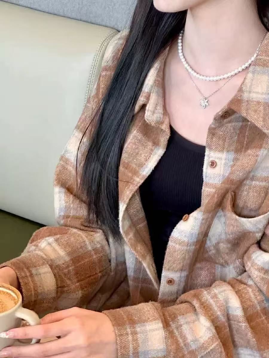 Cross-Border Autumn New Japanese-Style Plaid Shirt for Women, Thin Sun-Protective Cover-Up, French Commuter Cardigan Jacket