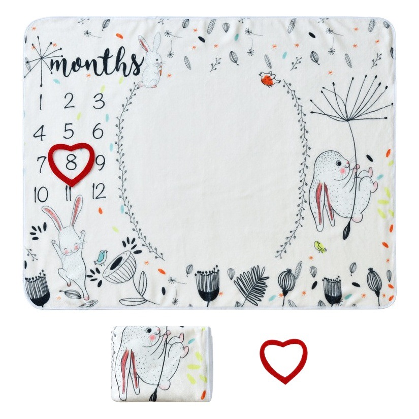 Picture of Baby Milestone Photo Blanket Cute Rabbit Flower Print Blanket Baby Growth Memorial Photo Background Blanket
