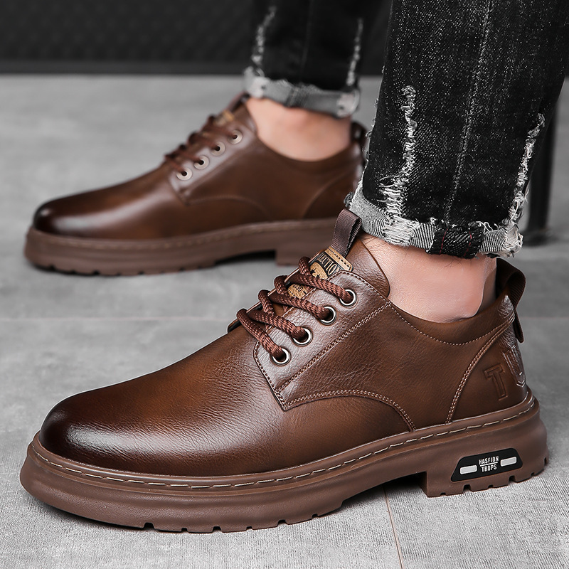Vintage Outdoor Men's Shoes Big Toe Shoes Spring and Summer New British Style Workwear Shoes Trendy Shoes Dad Casual Leather Shoes