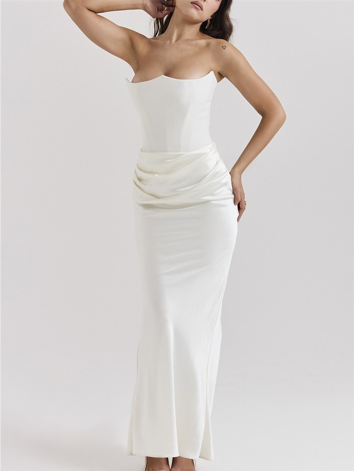Picture of European and American ins cross-border new multi-color waist tube chest off-shoulder fishbone pleated long hip conjoined dress