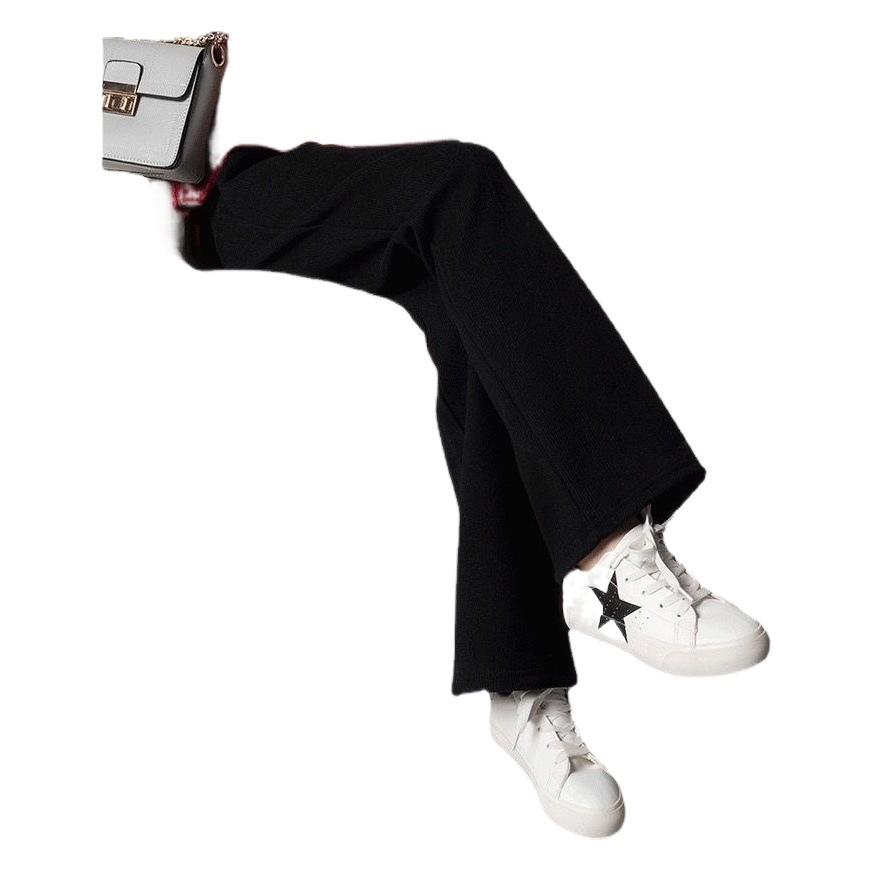 Women's Winter Velvet Loose Slimming Wide-Leg Pants for Female Students High-Waisted Versatile Casual Straight Long Pants