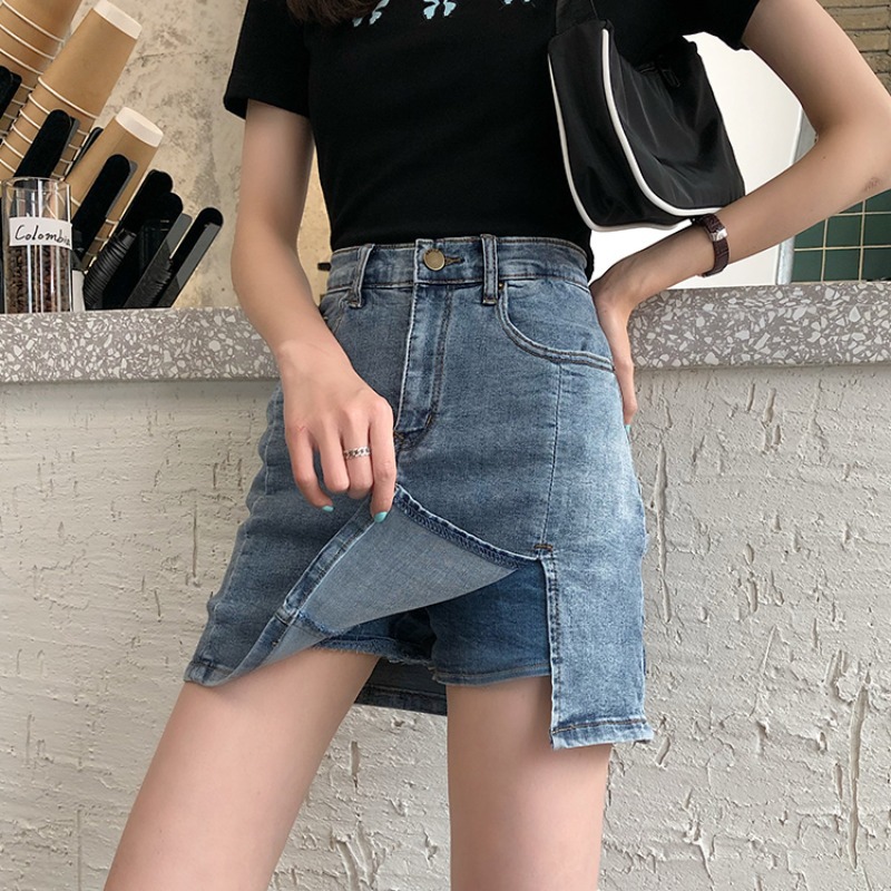 Skirt 2021 Spring New Style Thin Stretch Slim-Fit Slimming Pants High Waist Hip Split Denim Skirt for Women