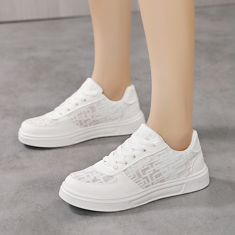 Women's Shoes 2024 New Korean Fashion Breathable Mesh Sports Board Shoes Student All-match Casual White Shoes