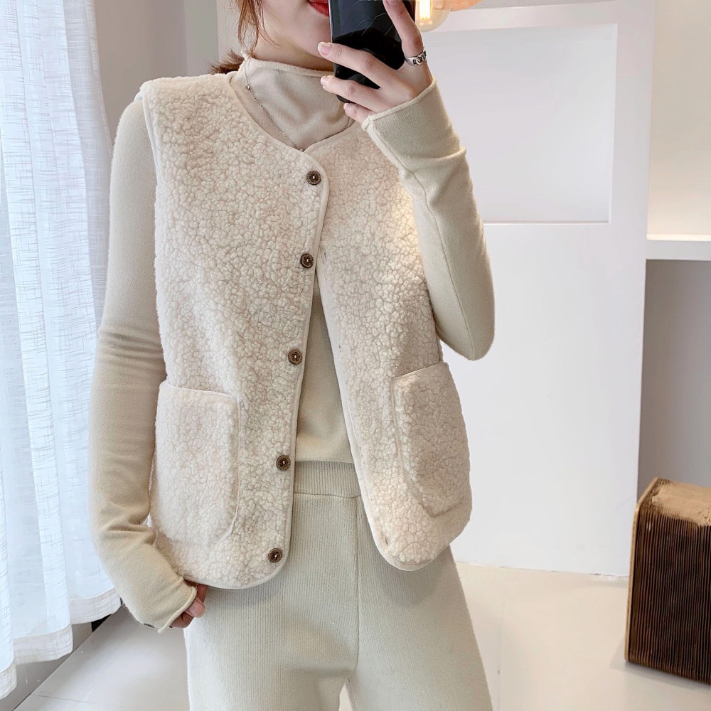 Lamb Wool Vest Women's Winter Outer Wear Short 2023 New Korean-style Loose Plush Waistcoat Western Style Vest