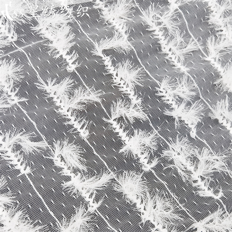 New Soft Dot Jacquard Mesh Embroidery Three-Dimensional Row Imitation Feather Weaving and Embroidery Reiki Women's Children's Wear Bag Fabric