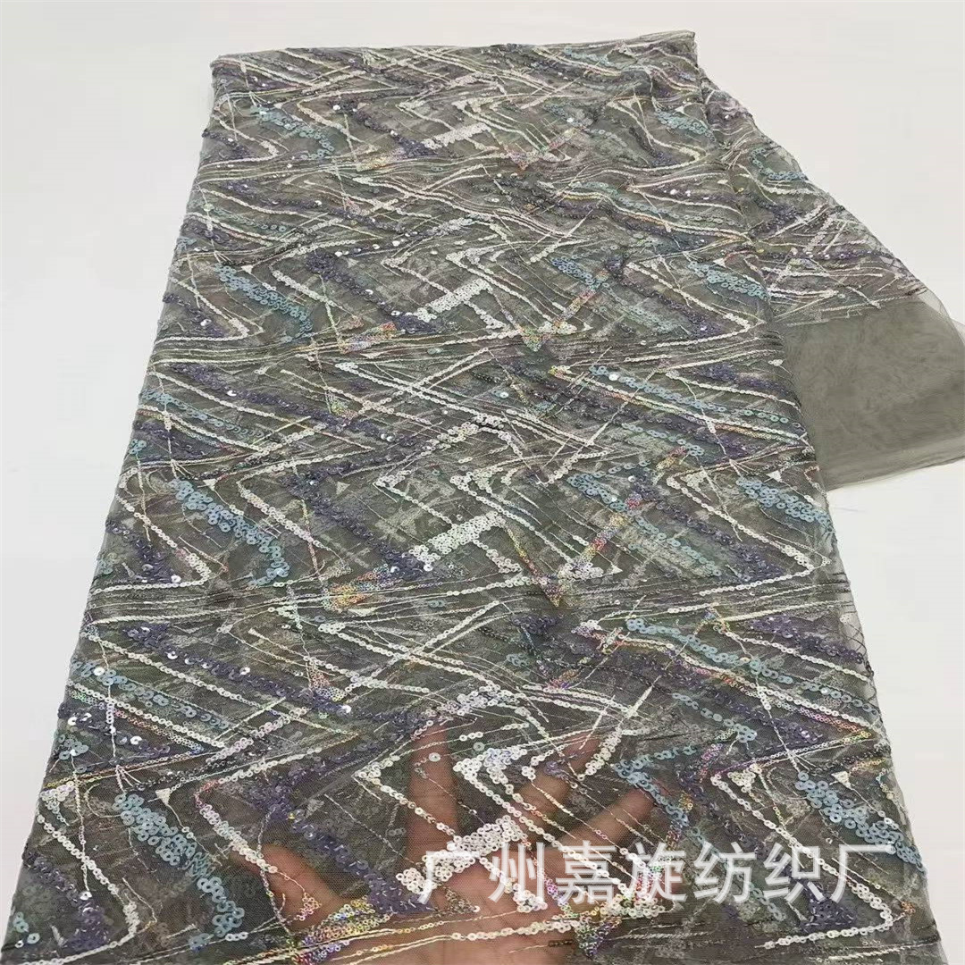 Sequined Lace Fabric Fashion W-Shaped Sequin Mesh Lace Fashion Cheongsam Dress Fabric