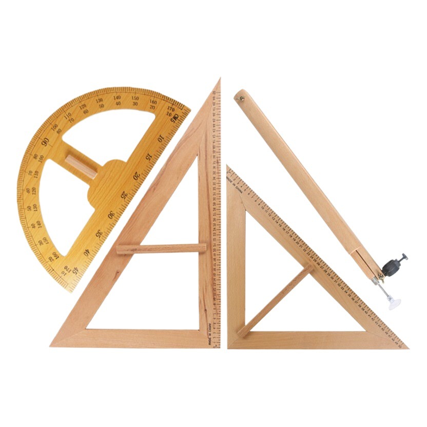 Teaching triangle large compasses semicircular protractor meter ruler ruler teaching aids 50cm beech triangle ruler suit