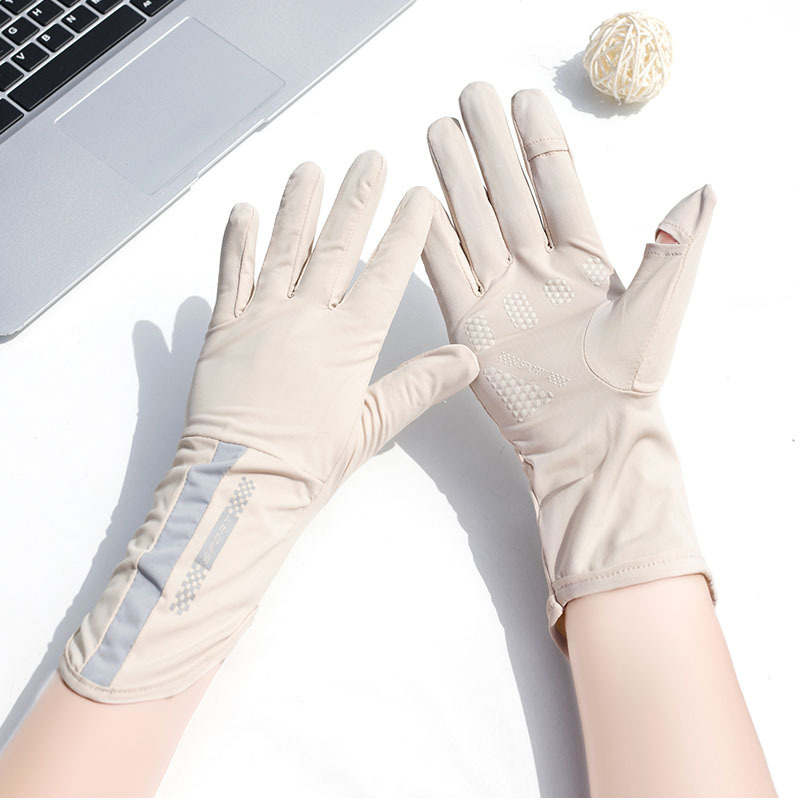Picture of Summer sun protection gloves women's Thin Ice Silk UV-proof open finger touch screen driving riding non-slip mid-length breathable