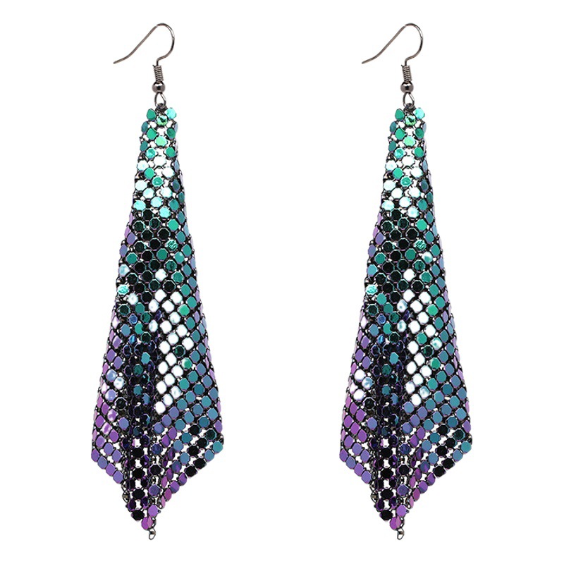 Europe and the United States cross-border supply fashion earrings metal sequins tassel earrings creative new square geometric long earrings