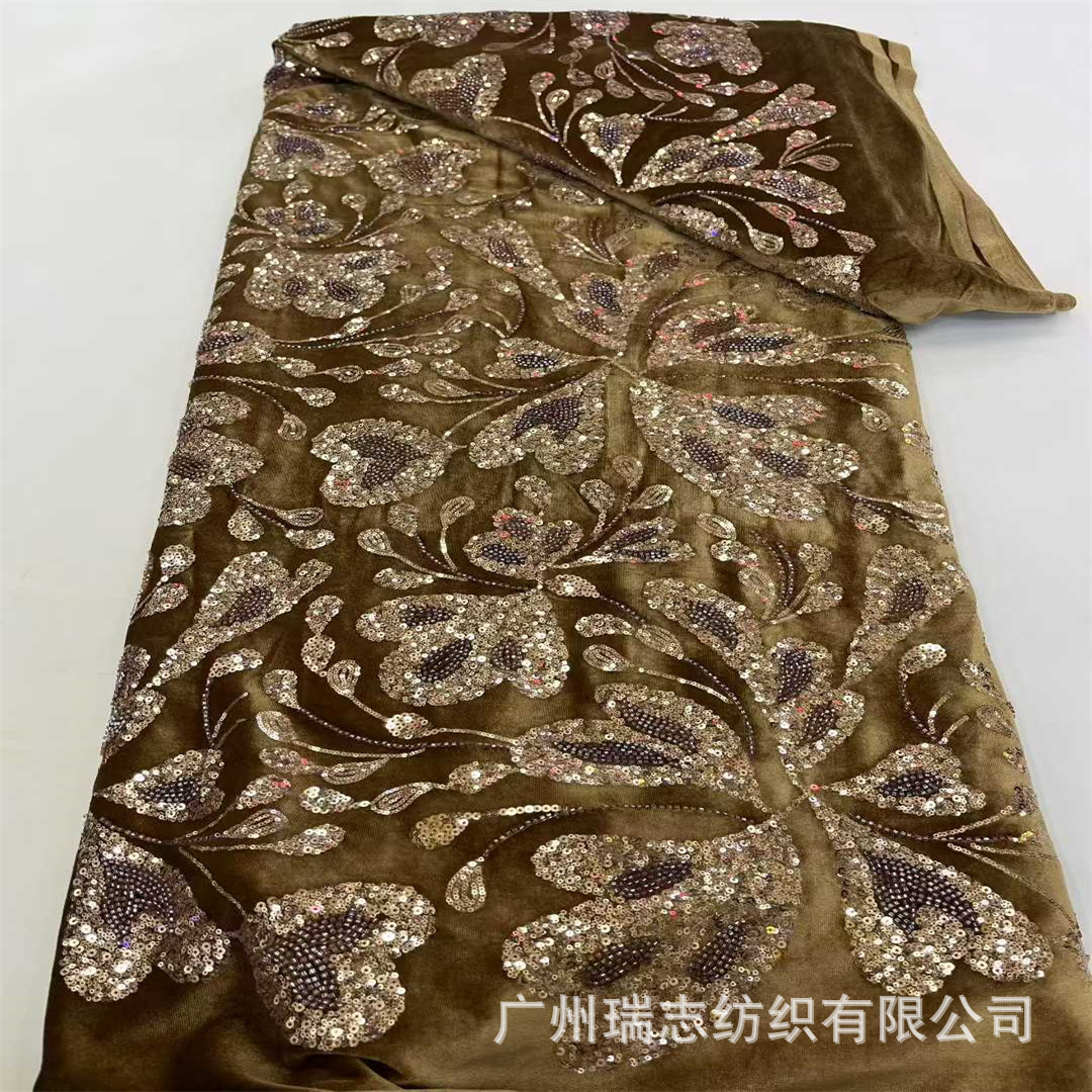 European and American non-flannel bottom embroidered beads, sequins, embroidered cloth, autumn and winter cheongsam skirts, dresses, fashion dress fabrics