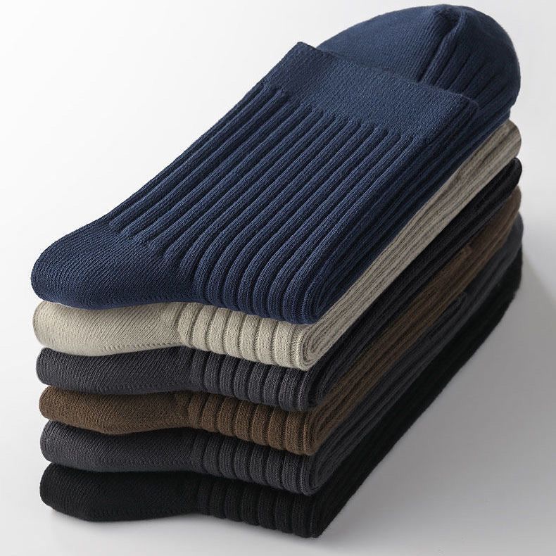 Socks men's autumn solid color mid-tube socks drawn solid color vertical cotton socks men's socks imitation double pin striped mid-tube socks men's