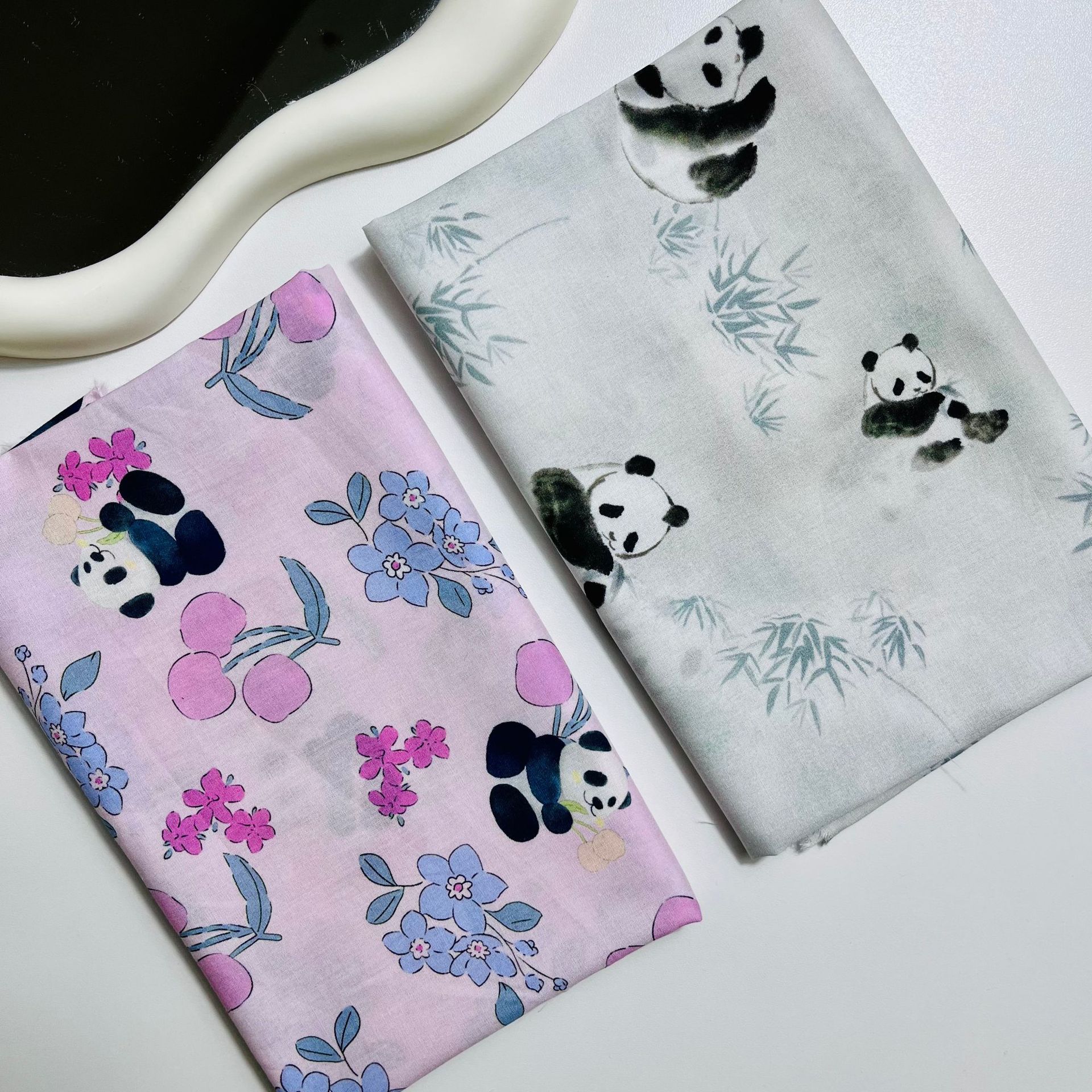 Picture of 100% Cotton 60-Count Digitally Printed Fabric with Cartoon Panda Pattern for Bags, Home Wear, Dresses, and Shirts