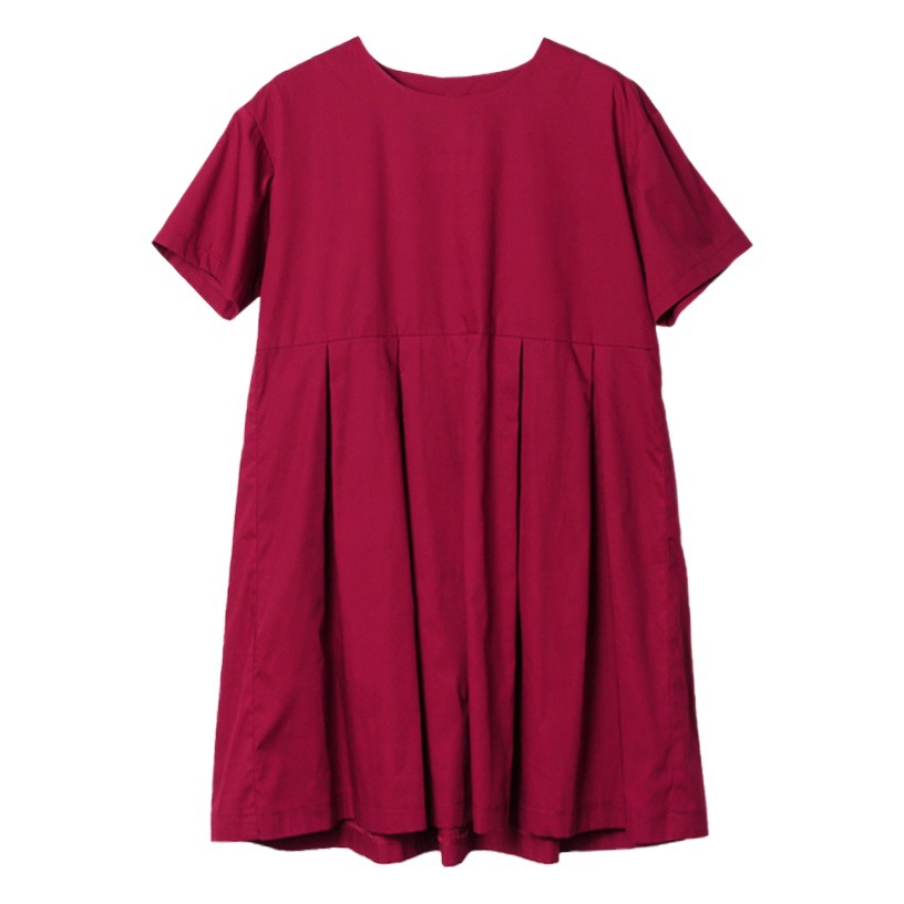 Maternity Wear Summer Short-Sleeved Dress Pure Color A-Line Skirt Loose Large Size Small Fragrant Style Maternity Skirt Slimming Look