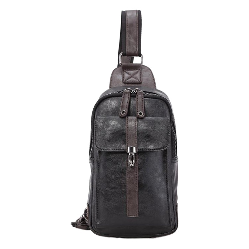 2025 New Korean Style Men's Chest Bag Casual Pu Leather Small Bag Shoulder Crossbody Bag Trendy Black Small Shoulder Bag Wholesale