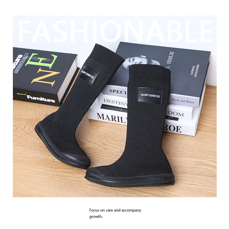 Autumn 2025 New Flying Knitted High Boots Girls Stretch Flying Knitted Long High Top Children's Dancing Socks Shoes Long Boots